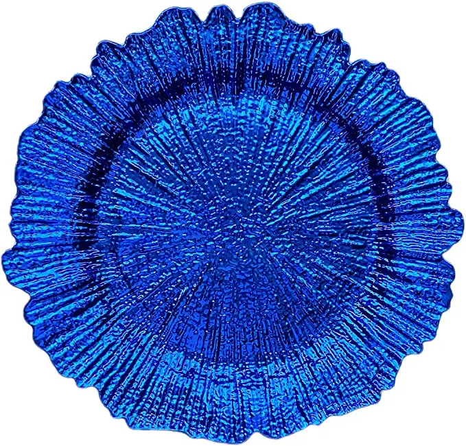 Vintage Sunflower Shape Reef Blue Plastic Charger Plates Wedding Decoration Dinnerware