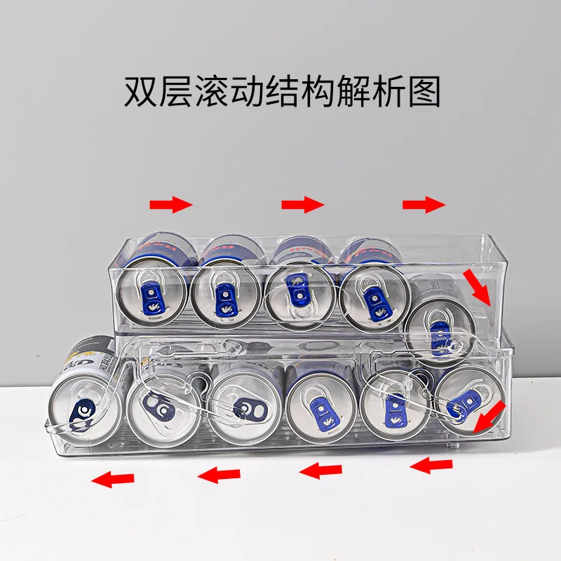 PET Transparent Double Layer Rolling Refrigerator Drink Holder Coke Jar Shelf