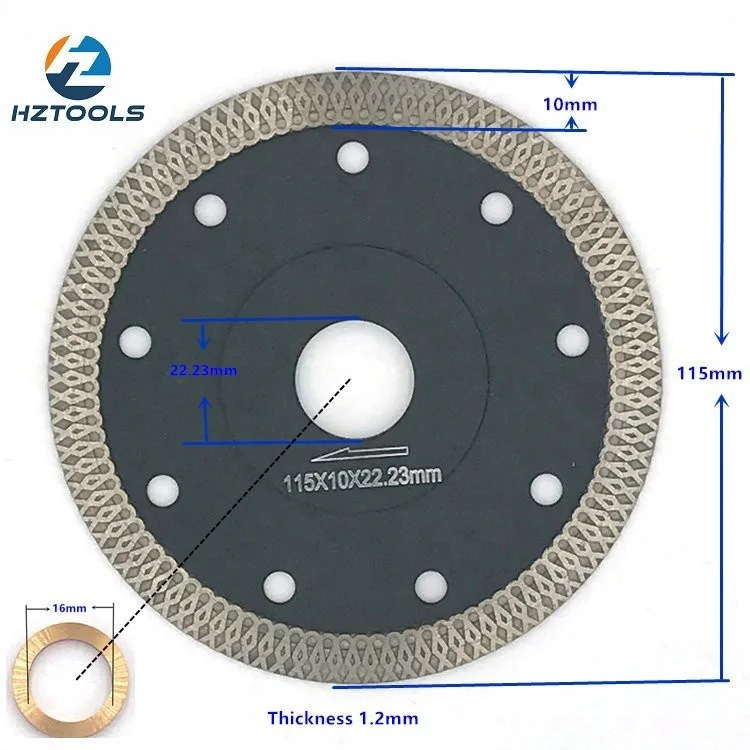 Grade a 115*1.2*10*22.23mm Tile Diamond Blade ultra Thin Turbo Mesh for Cutting Ceramic