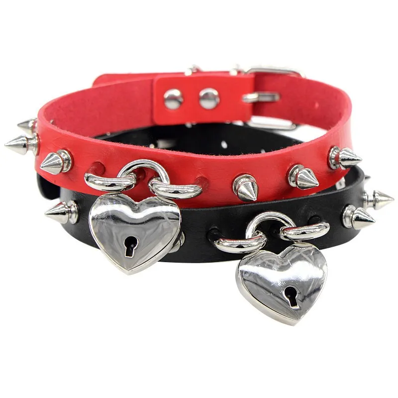 Sticker Lock love pendant necklace rivet choker Collar leather Heart Necklace with key Fashion statement rock hiphop jewelry