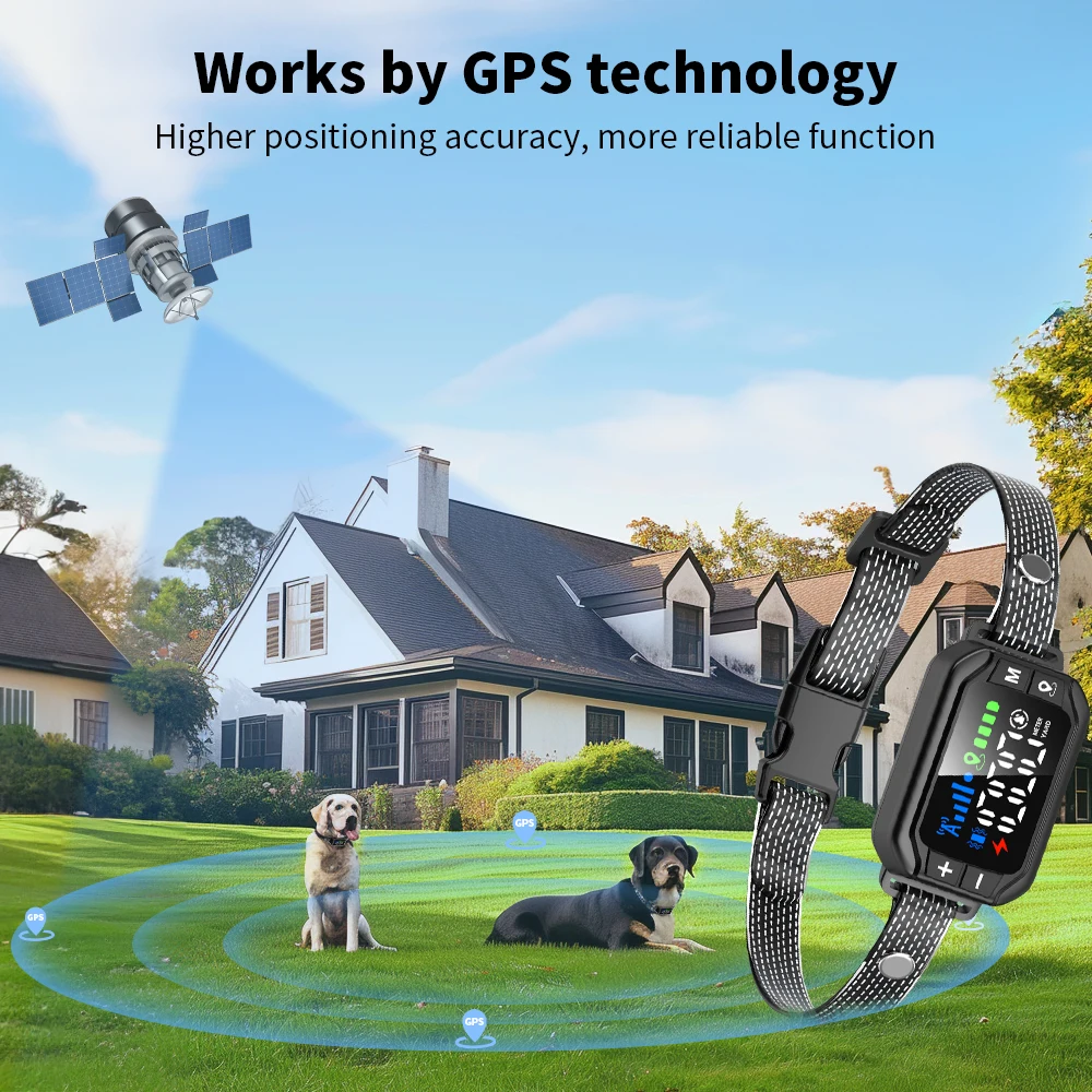 Tize Outdoor Anti Lost Pet IPX7 Waterproof Camping GPS Wireless Electric GEO Fence Shock Training Collar Dog Containment System