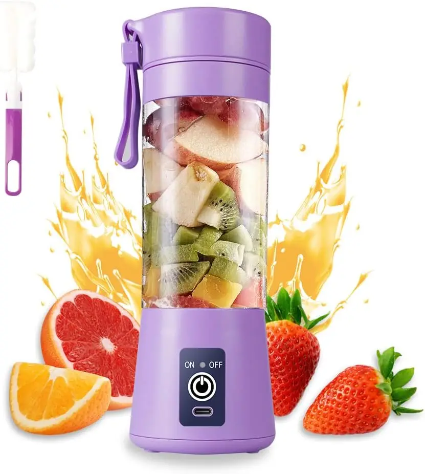 Fruit Juicer Machine Mincer Blender with Blades Rechargeable Portable Mini Corded Orange 12 Usb Plastic Stainless Steel CY 3.7