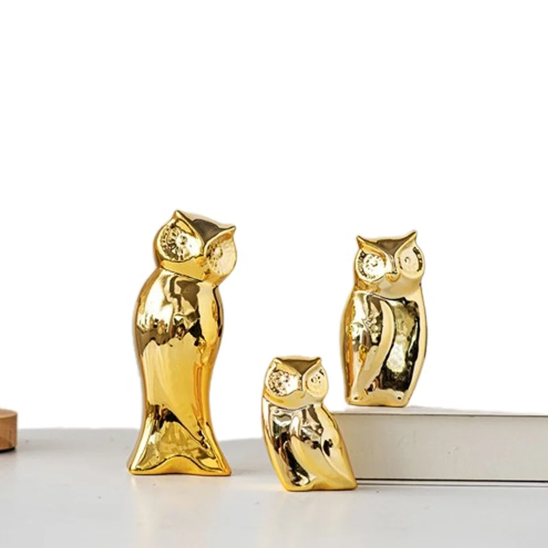 Hot Sale Nordic Light Luxury Gold Owl Statues Desk Ornament Modern Interior Design Ceramic Home Decoration Items