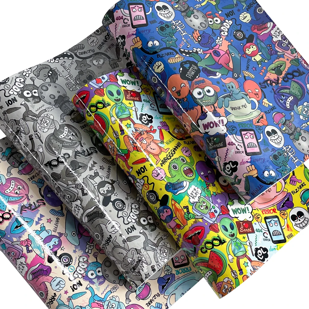 Leatherette For Sale Cheap Cartoon Pattern Design Synthetic Leather Comic Printed Artificial Fabric For Bag/Decorate Material