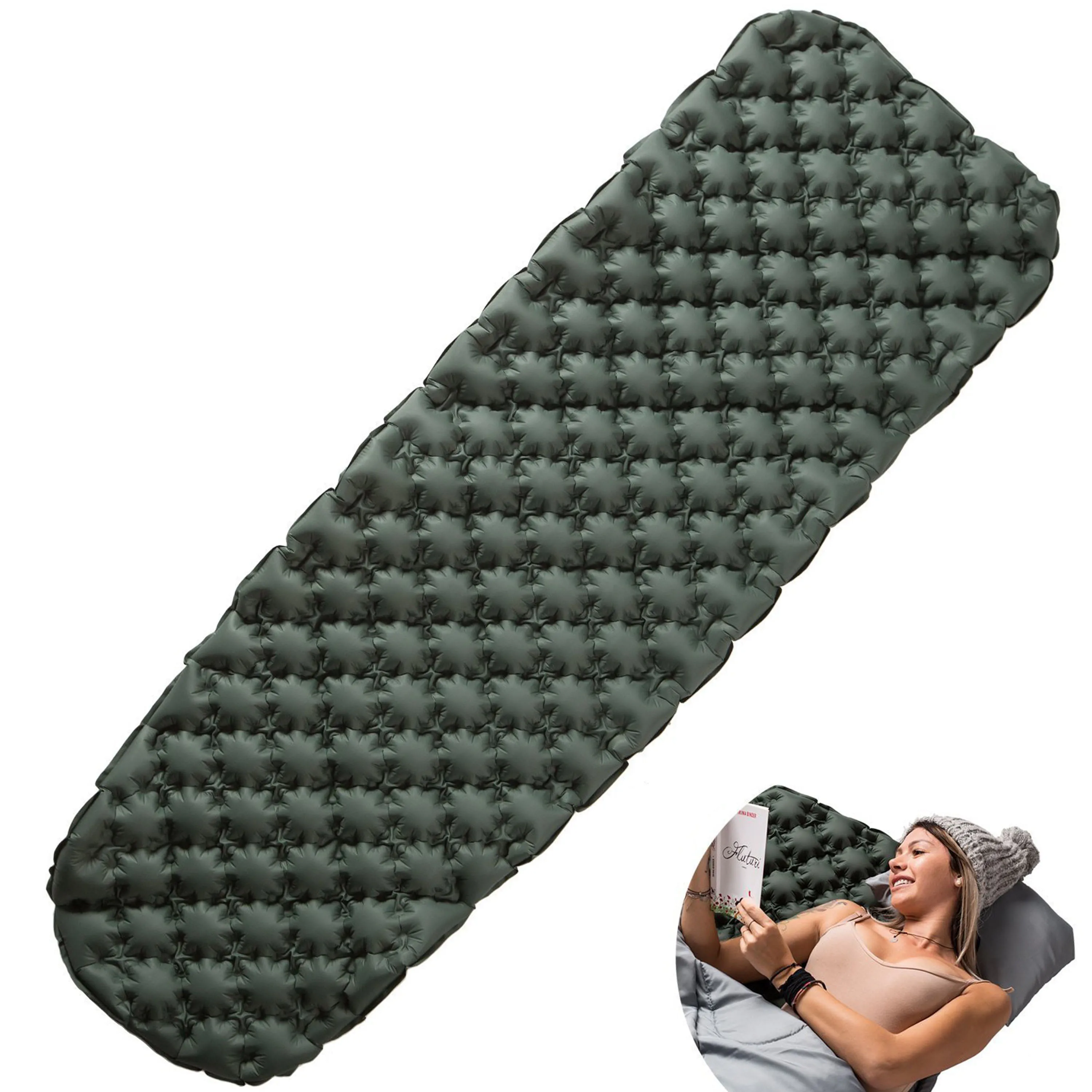 Ultralight Air Sleeping Pad - Inflatable Camping Mat for Backpacking, Traveling and Hiking Air Cell Design for Better Stability