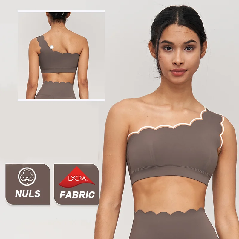 New This Week Scallop Shaped Custom Gym One Shoulder Womens Sports Bras Yoga Quick Dry Crop Tops 80nylon 20spandex