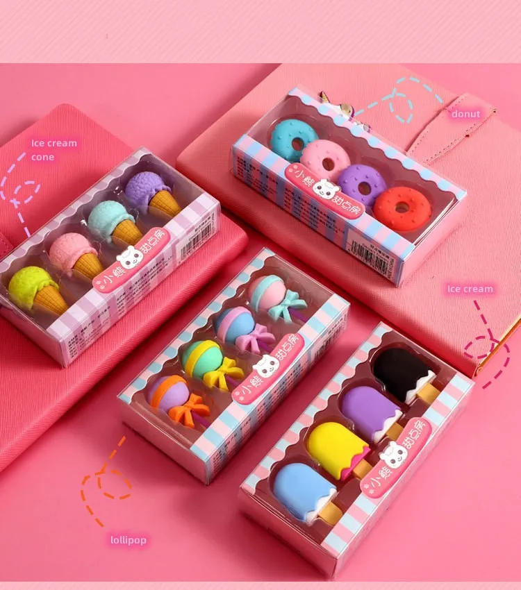 Low Price Fancy Eraser Ice Cream Cookies Shape Erasers For Kids,Kawai 3d Pencil Eraser For Gift