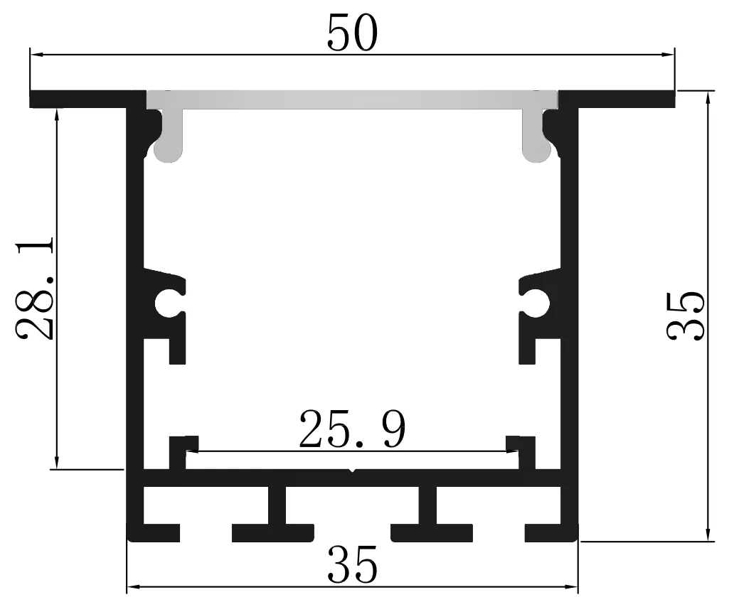 Glite concealed installation recessed mounted GL-3830/GL-5035 large size aluminium profile for LED lighting with spring chip