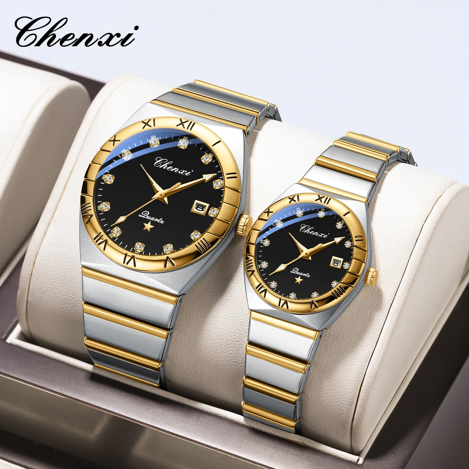 CHENXI Couple Watch Fashion Wristwatches Stainless Steel Rose Gold Lovers Quartz Watches With Luxury Brand Diamond reloj hombre
