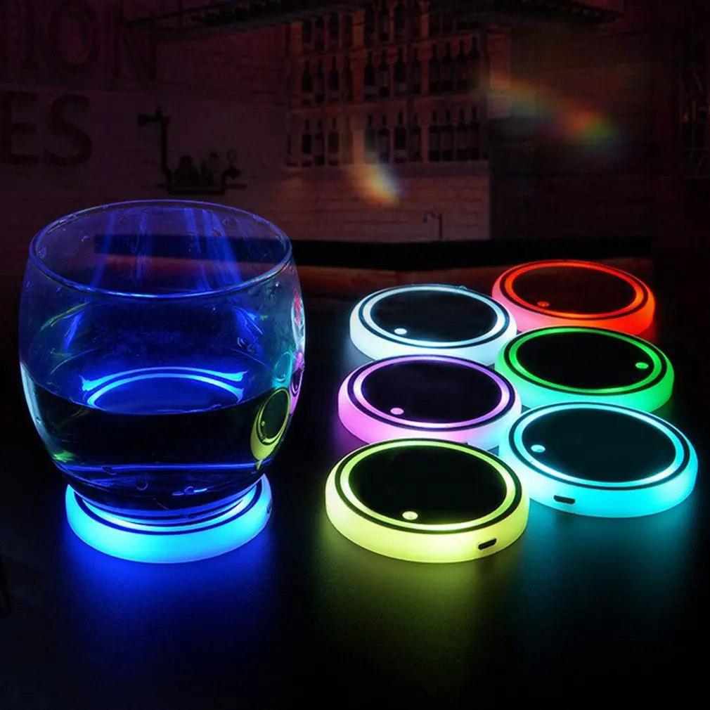 Light up Sensor Vibration Practical USB Charging Cup Pad 7 Color changing Luminous RGB Mat Car and bar LED Coaster