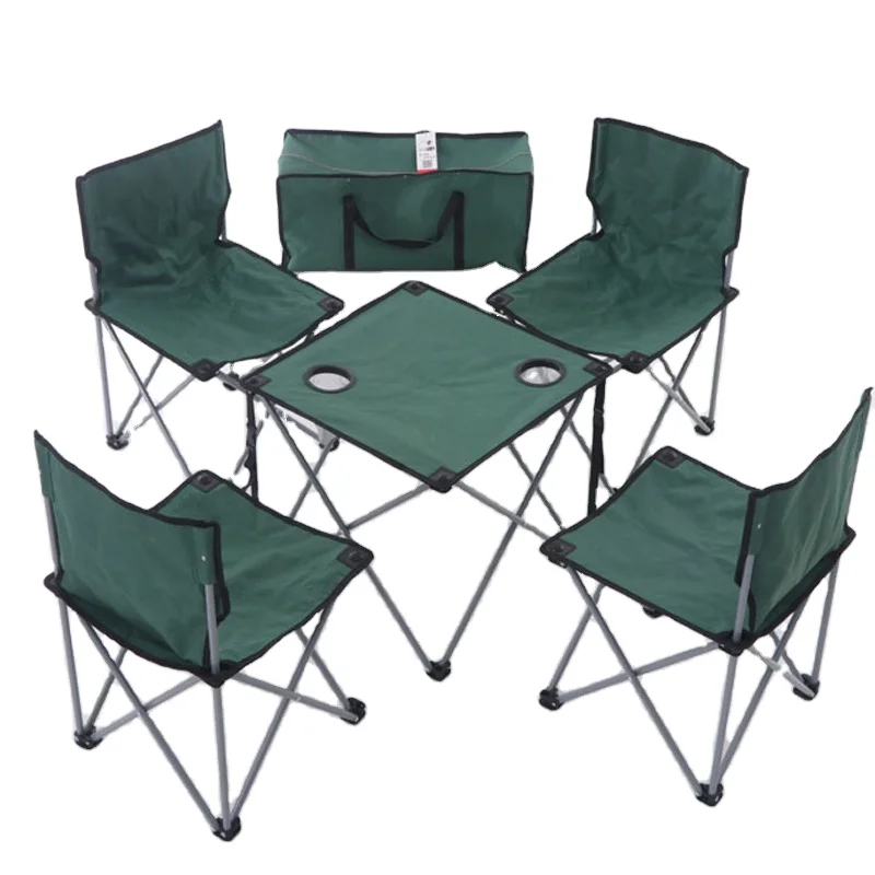 2022 new wholesale outdoor folding five-piece beach table and chair set portable lightweight folding camping table and chair