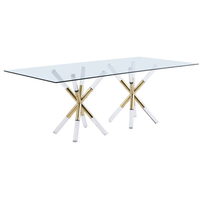 Luxury furniture dining room contemporary stainless steel base minimalist restaurant rectangular 8 seater acrylic dining table