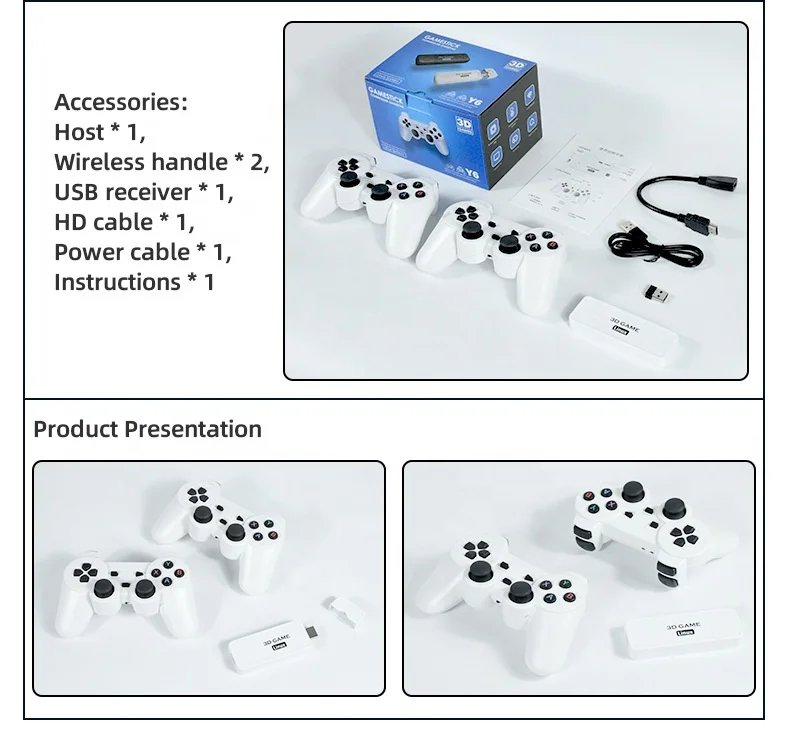Y6 Game Stick 4K HD TV Retro Classic Video Game Console 64GB 10000 games 3D Gaming Console For PSP/N64