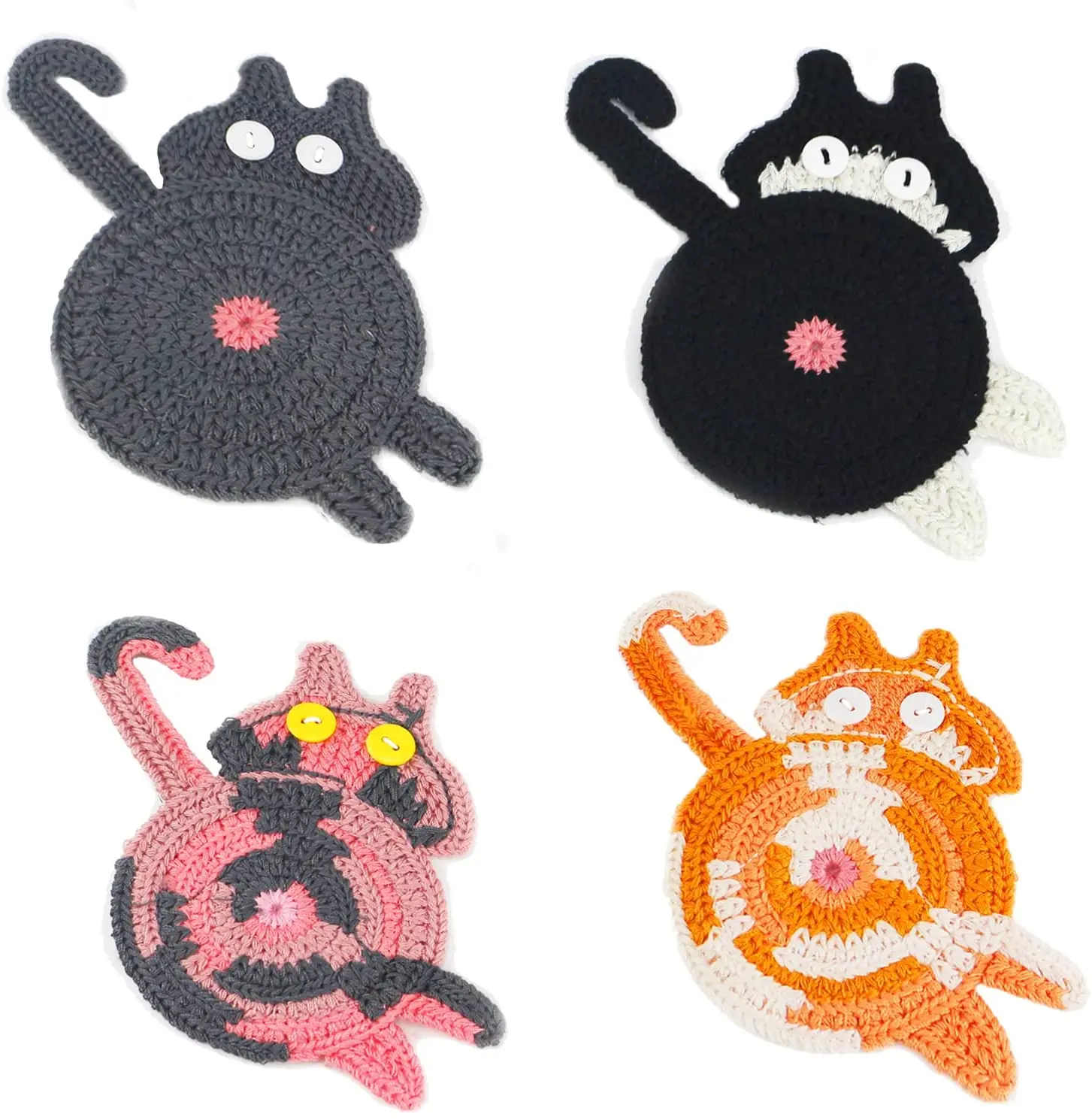 Cat Butt Crochet Coasters, Handmade Knitted Coaster for Tabletop fun gift