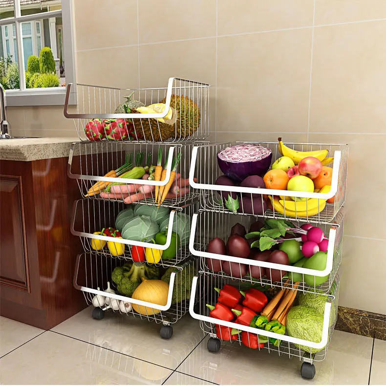 Kitchen cheap modern black 3 tier wall mounted metal fruit basket floor stand storage basket