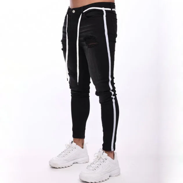 European and American 3XL new design white slim ripped small foot skinny denim jeans men