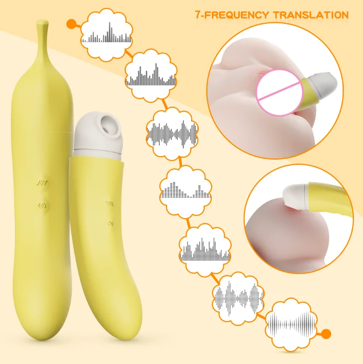 Rechargeable Banana 2 in 1 Clitoral Sucking & G-Spot Dildo Vibrator for Double Stimulation Clitoris Nipple Sucker for Couples