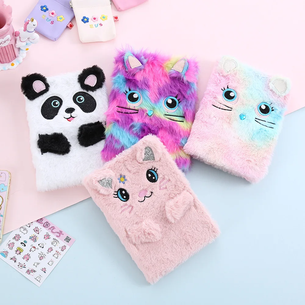 G96 Cute Cat Kawaii Notebooks Bunny Ears Panada Furry Daily Planner Journal Book Cartoon Plush Notebook