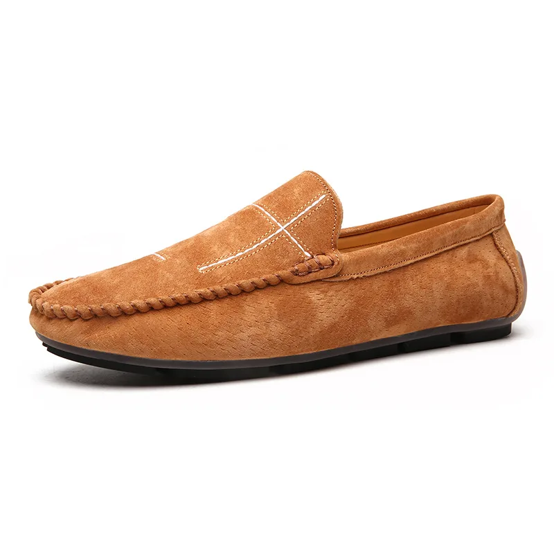 Men Casual Suede Leather Loafers Red Solid Leather Driving Moccasins Slip on Men Shoes Big Size
