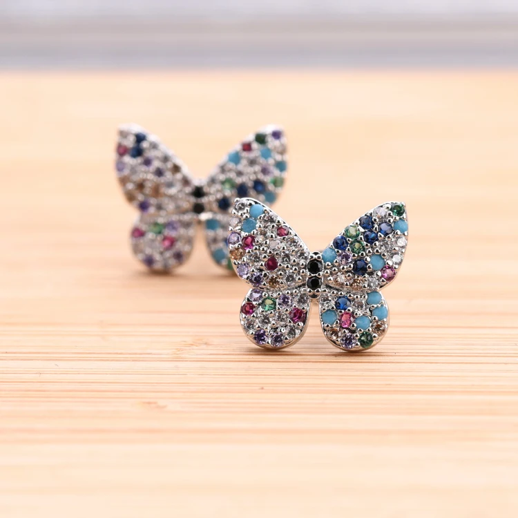 Новые серьги-гвоздики ручной работы с микро-вставкой из циркония, золото, латунь, реалистичные серьги-бабочки, ювелирные изделия для женщин