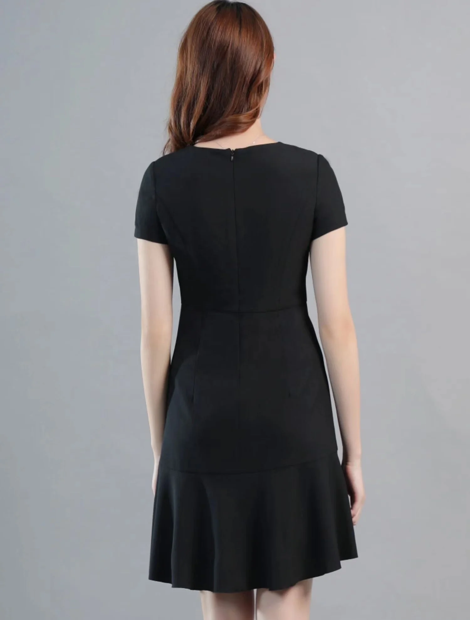 ODM Wholesale Latest Design Casual Black Dress Ladies Fashion Office Wear Midi Dress Women Short Sleeve Asymmetrical Dress