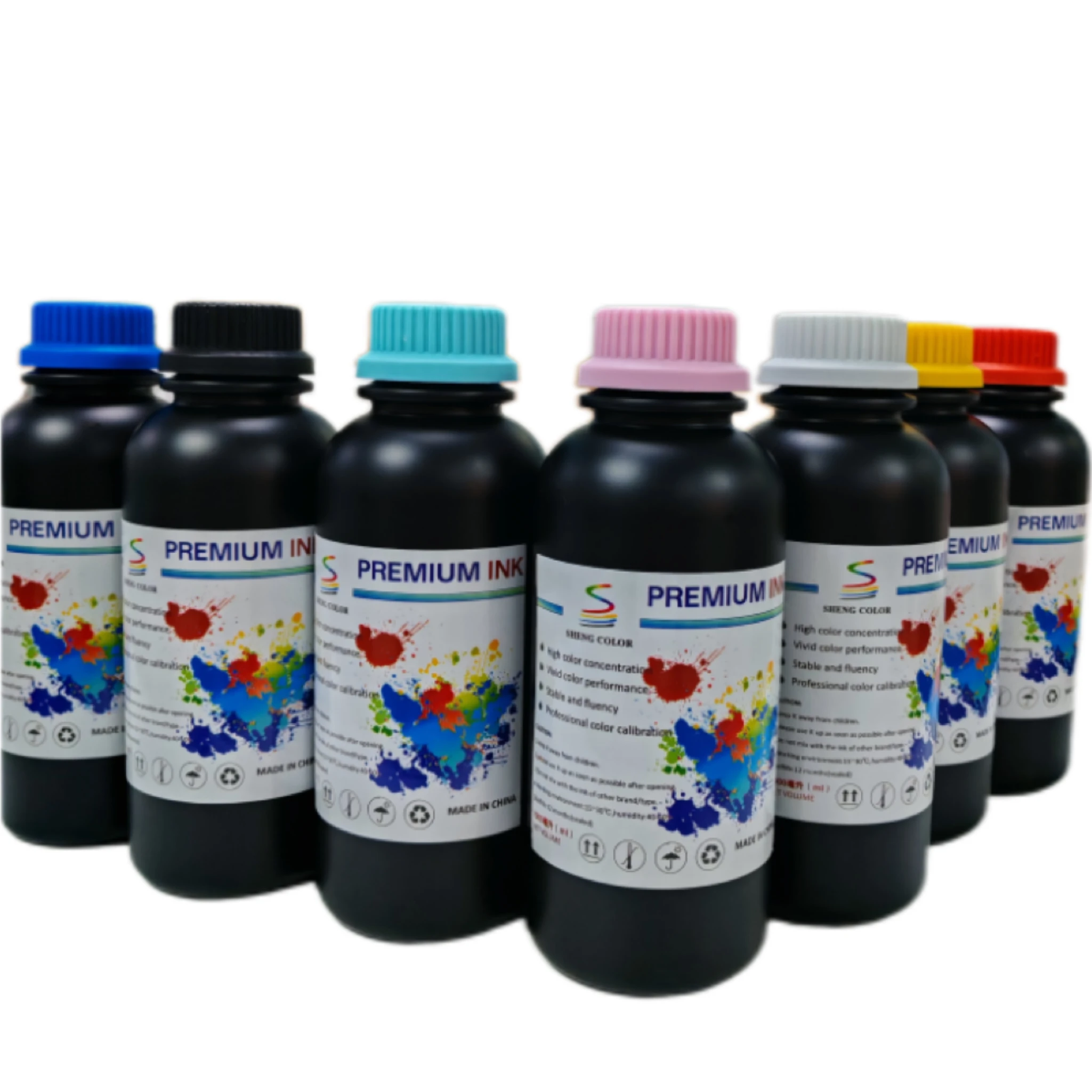 Shengcolor High Quality Excellent Durability 1000ml Cmykw Flexible Soft and Hard Led Uv Ink for 1024A 512i 1024i G5 G6