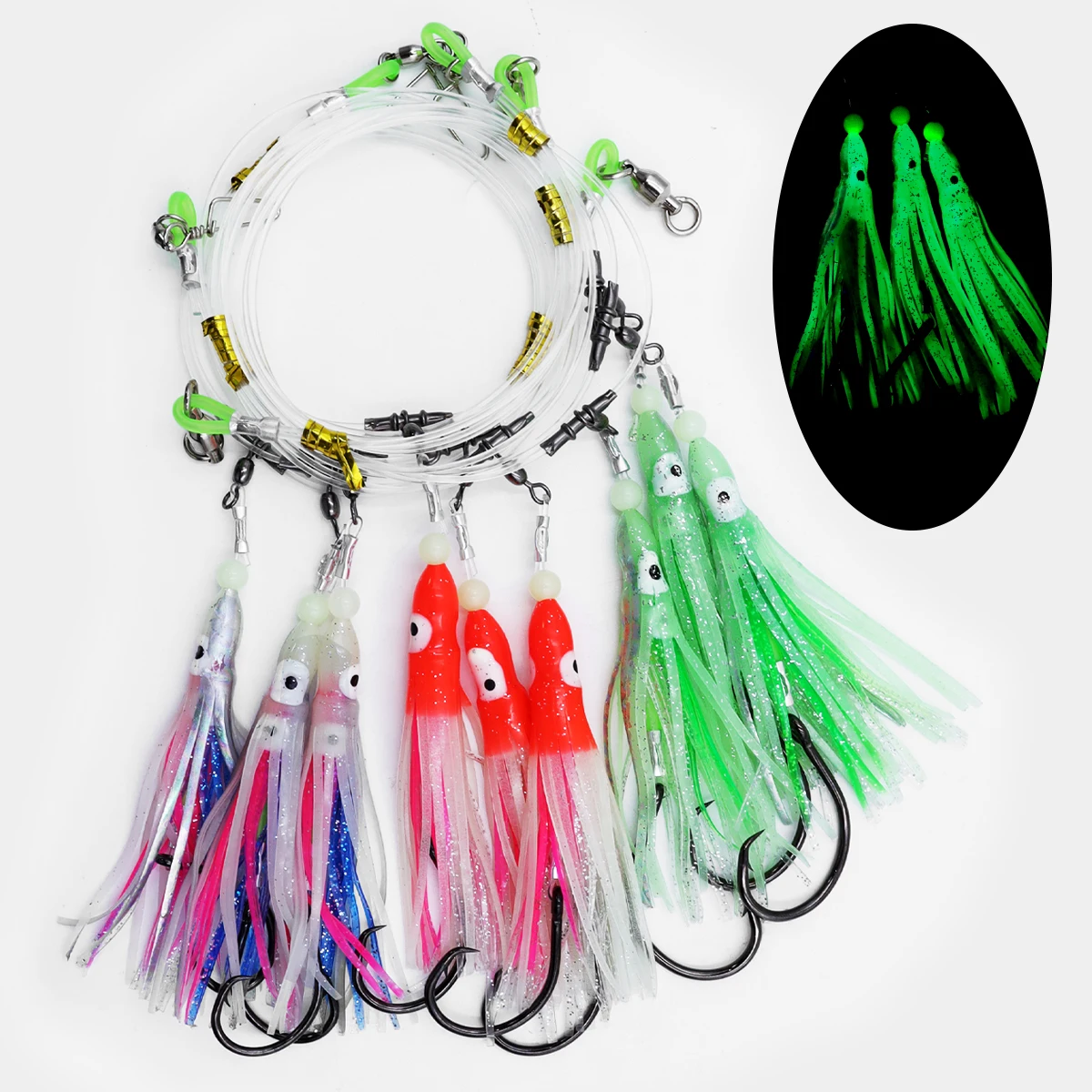 High carbon steel 7/0 8/0 9/0 circle hook Deep drop Rig with swivel luminous beads strong mono line fishing tackle and gear