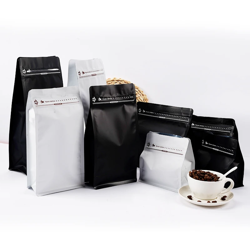 Recyclable Custom Coffee Packaging Coffee Plastic Bag Eight Side Seal Customization Coffee Bags With Valve And Zipper