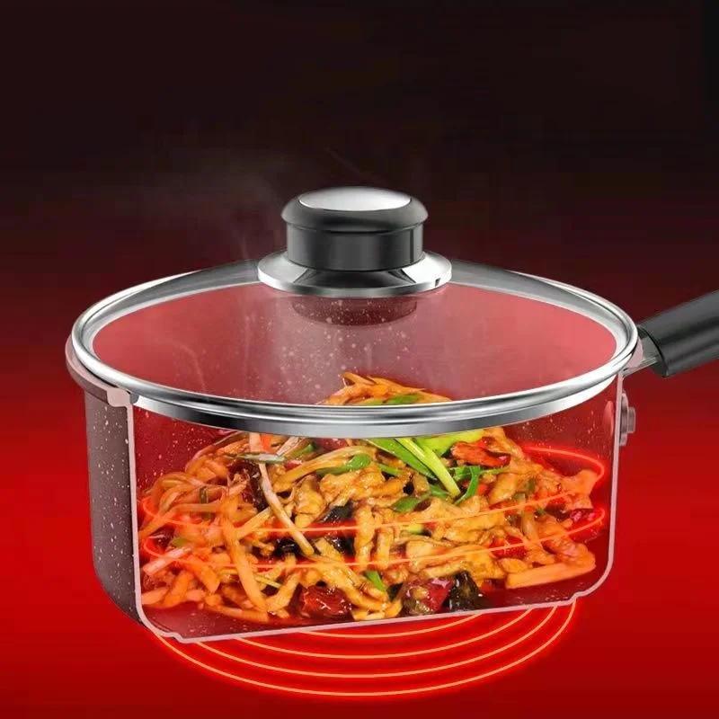 Wholesale 16cm Non Stick Granite Maifan Stone Classic Kitchen Soup Pot Black Milk Pot Sauce Pan With Glass Lid