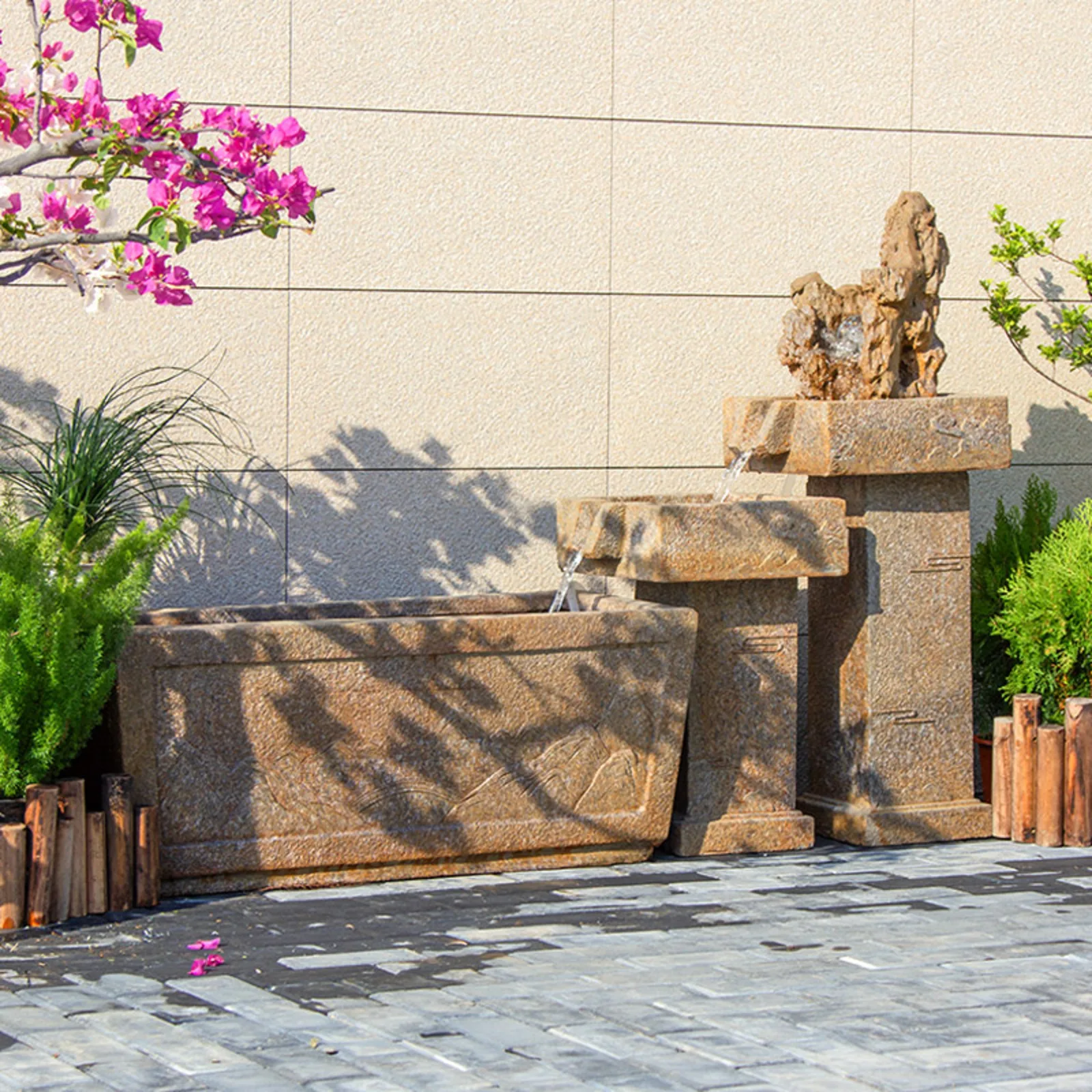 CHENYISHI Elegant Stone-Look Multi-Tiered Outdoor Garden Fountain Ideal for Patio and Courtyard Durable and Weather-Resistant