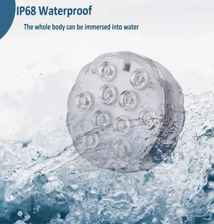 Submersible Light 10 LED RGB Light with Remote Battery Powered Waterproof Accent Light for Aquarium Pond Swimming Pool Garden