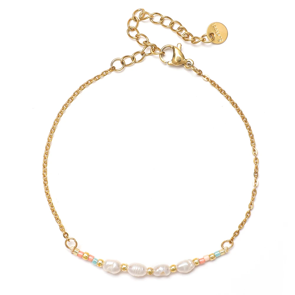 Simple Streetwear Cute Pearl Bracelet Glass Seed Beads Gold Color Chain Bracelets For Women On The Hand Charm Jewelry