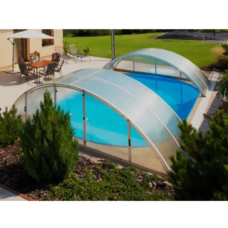 HOT SALE Medium Line Arc Telescopic Swimming Pool Enclosures PC sheet Aluminium alloy