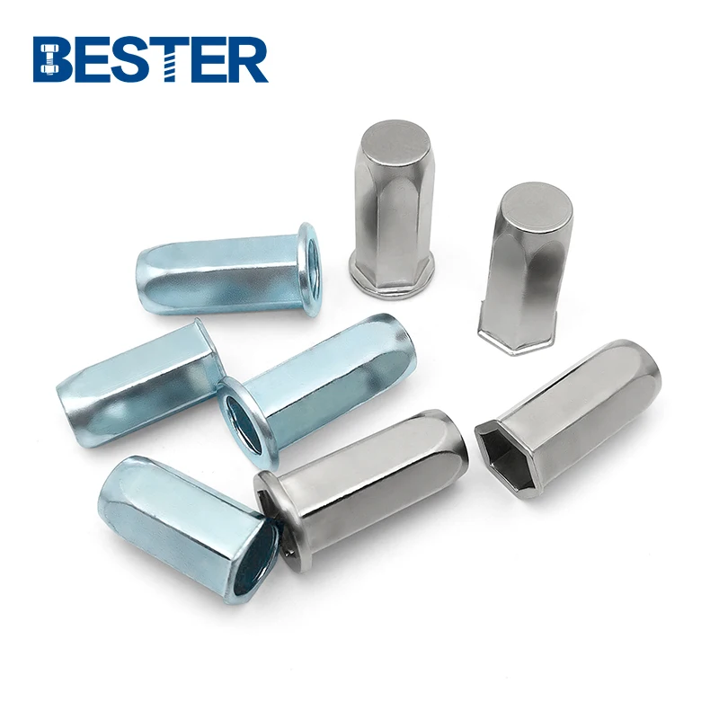 Factory M3 steel metric inch galvanized countersunk flat head sealed closed end half hex rivet nuts