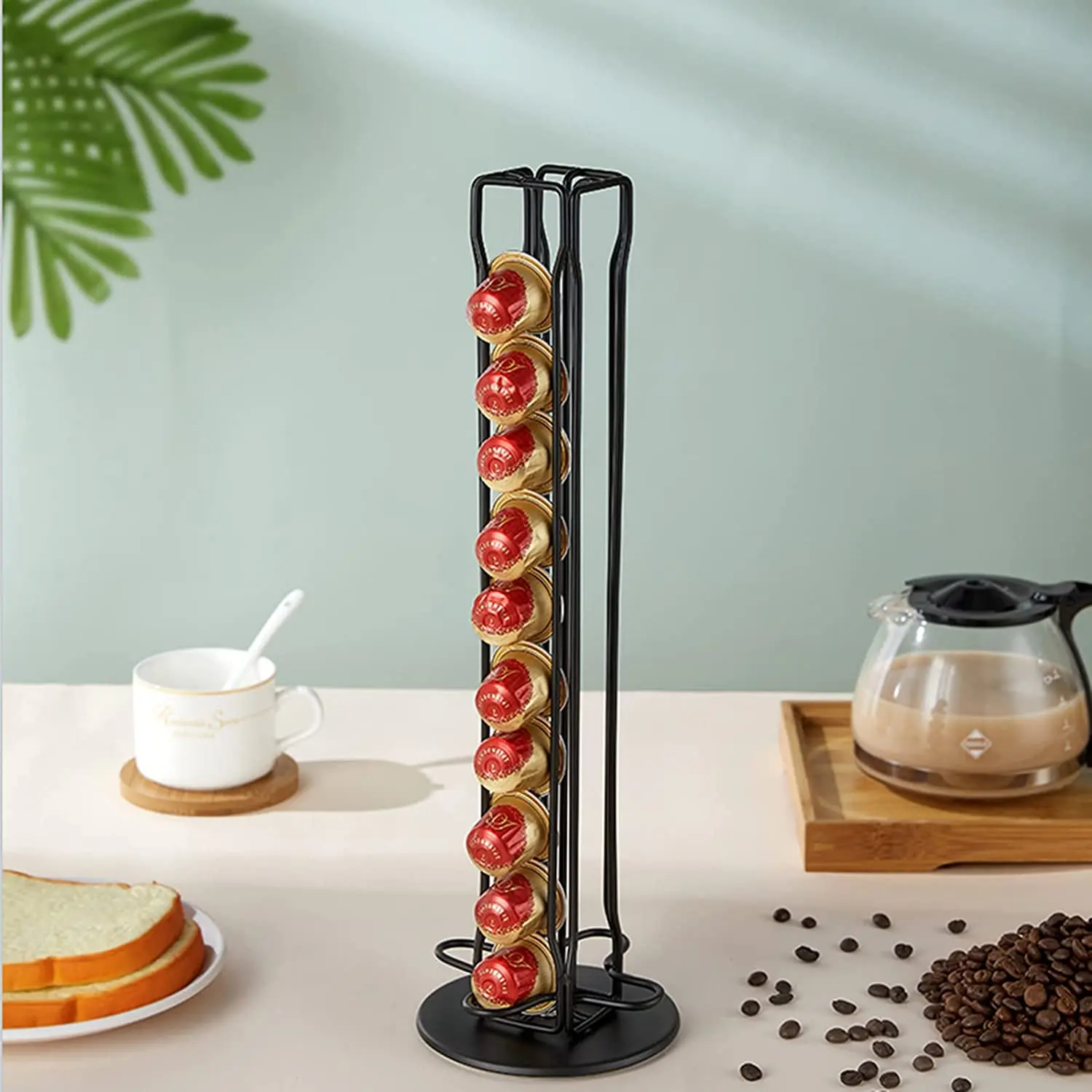 Silver Metal Coffee Pod Carousel Capsules Holder Storage Organizer Rack Compatible with Nespresso Original Line 40 Pods