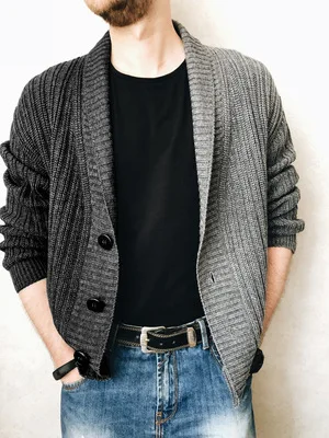 Mens Classic cardigan sweater Loose Long Sleeve wholesale Cable Knit Shawl Collar half color block Cardigan sweater