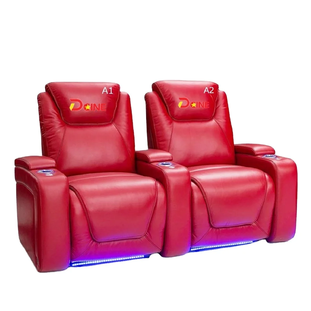 Geeksofa Furniture Home Theater Seating Reclining Leather Motion Recliner Sofa With LED Light And Cup Holder For Cinema Set