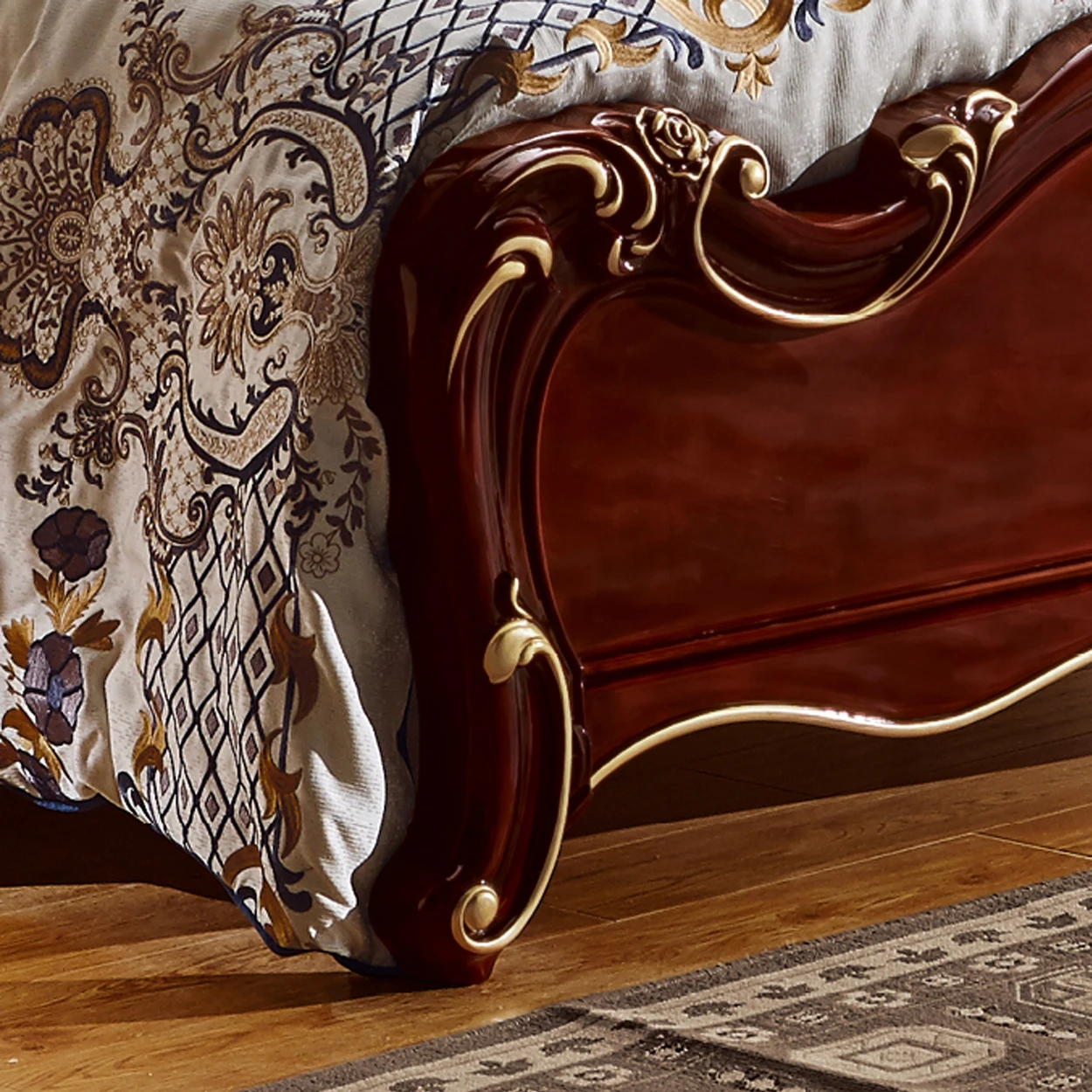 Royal Italy Luxury Classical Golden Color King Size Bed Antique Elegant Bedroom Room Furnitureking Size Bed