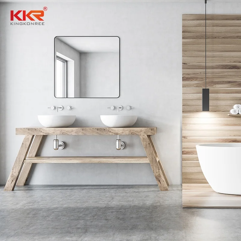 Hotel House Full Set Vanity Bathroom Led Mirror Cabinet Steel Stand Marble Look Vanity Top Basin