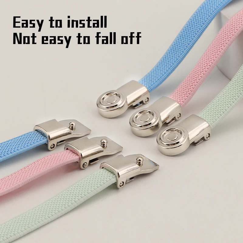 Elastic Laces Sneakers Shoelaces Without Ties New Press Locks Sport Casual Shoe Strap Metal Buckle 8mm Flat Sports Shoelaces