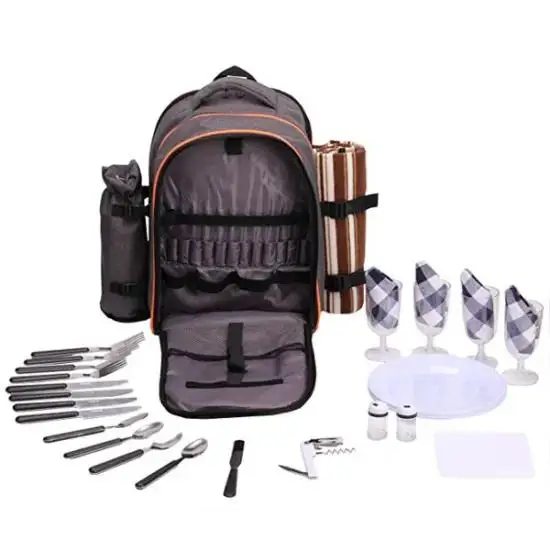 Custom High Quality Personalized 4 Person Picnic backpack with Insulated Cooler Compartment