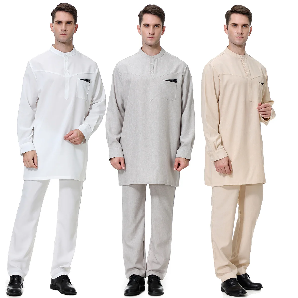 Hot Sale Two Pieces Robe Arabe Jubba Arabic Mens Thobes Islamic Clothing Muslim Arab Men Thobe Thawb Caftan Suit