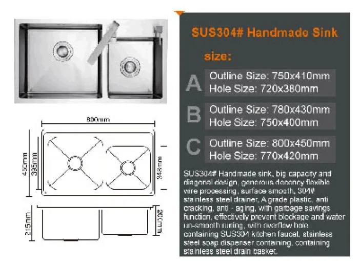 Горячая Распродажа Amazon, использованная Коммерческая кухонная раковина из нержавеющей стали, размер под заказ, глубокая раковина