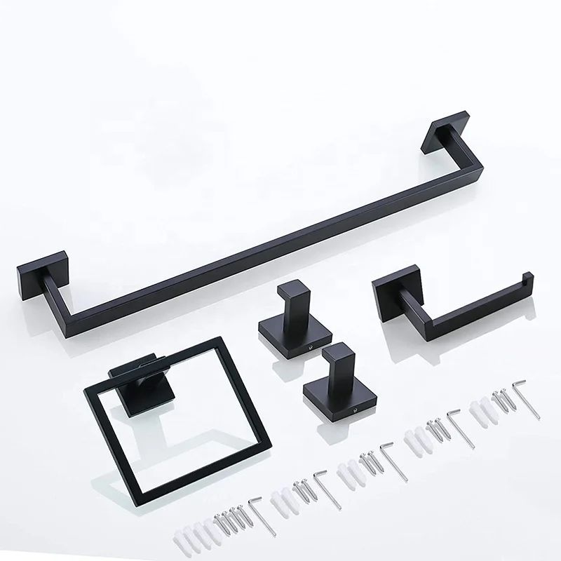 Wall Mounted Bathroom Hardware Accessories Set Stainless Steel Matte Black Towel Bar Set
