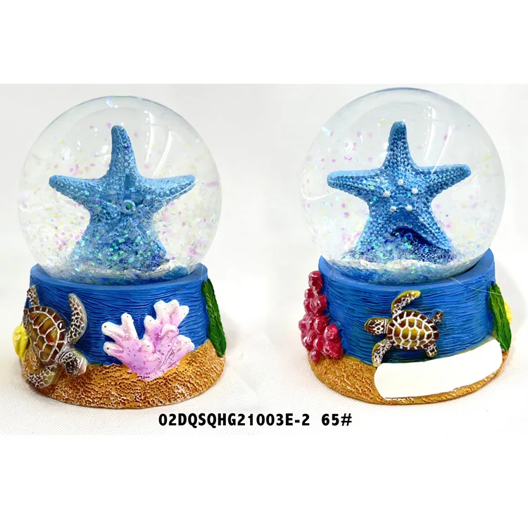 Custom logo caribbean tropical resin beach snowball souvenir sea turtle water snow globe