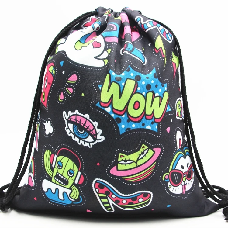 Promotional drawstring bag black cinch backpack nylon polyester gym sack