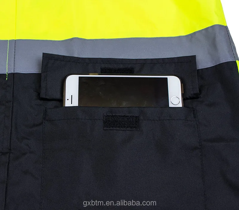 Custom hi vis waterproof raincoats 100% polyester with PU adult long sleeve raincoats jackets with reflective tapes