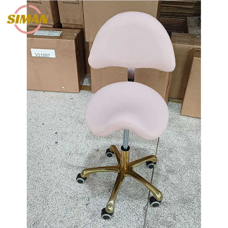 Siman pink white salon stool hot selling golden saddle chair all purpose high quality can adjustable high salon furniture