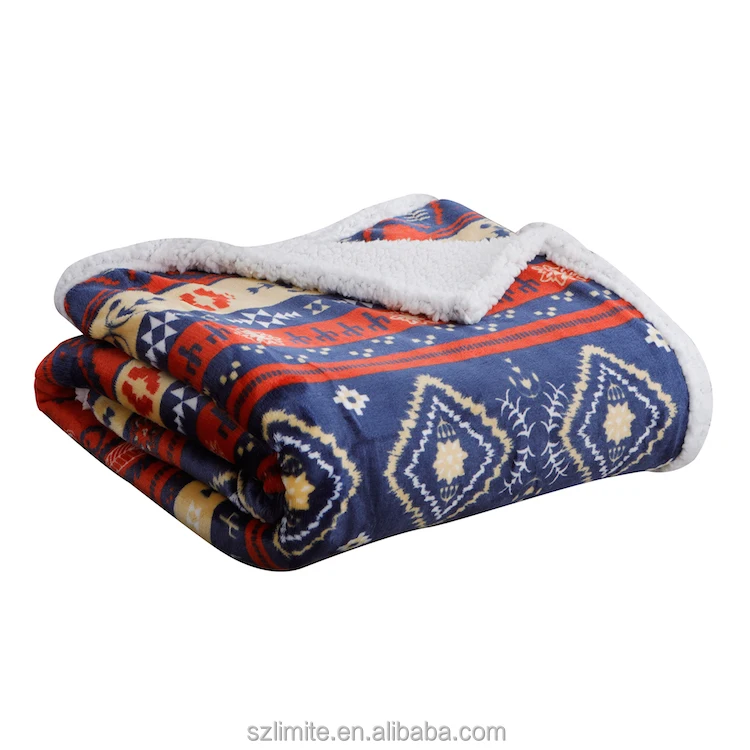  Fuzzy Warm Super Soft Reversible Boho double layer blankets Bohemian red fiber sherpa fleece fur throw
