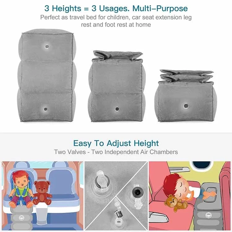 Multifunctional Flocking Leg Rest Car Pillow Inflatable Foot Rest Pillow For Travel Home Office